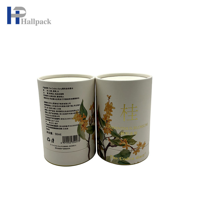 Caja redonda de lujo personalizada, cilindro de papel de embalaje, perfumes de regalo, cartón rígido, botella de cosméticos, tubo de embalaje de papel