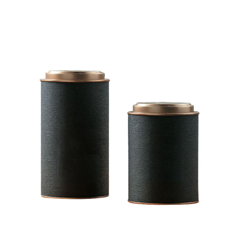 Botes de té hechos de papel especiales de stock negro de 125 g con tapas de hierro