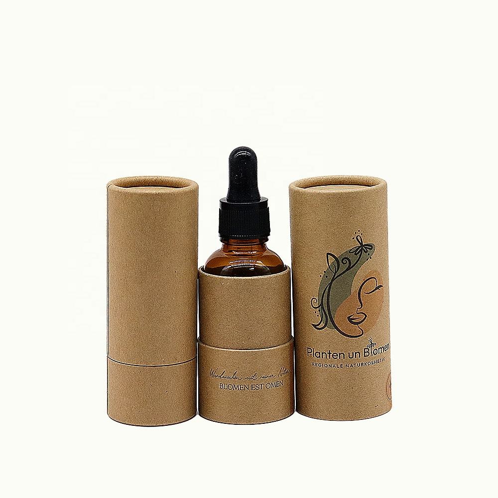 10ml 30ml 50ml 100ml Envases cosméticos Cartón Kraft reciclado Aceite esencial Botella de perfume Envases de tubos de papel marrón