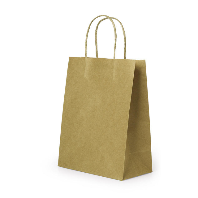 Bolsa de embalaje de papel Kraft reciclable con asa de transporte personalizada de fábrica