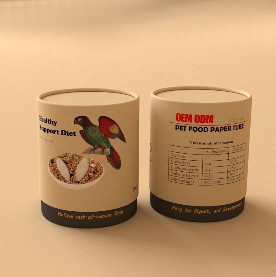 Embalaje de papel de alta capacidad personalizado con forma de cilindro y borde plano de tubo de papel para alimentos para mascotas