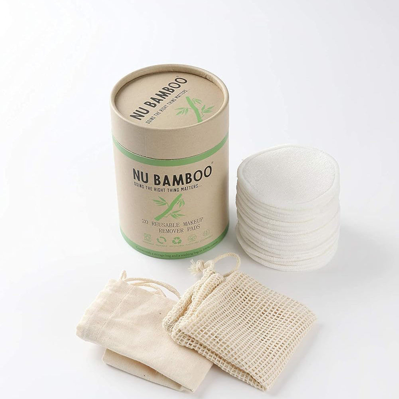 Paquete de caja de tubo redondo empaquetado en cartón cosmético personalizado biodegradable para almohadillas de limpieza de algodón de bambú