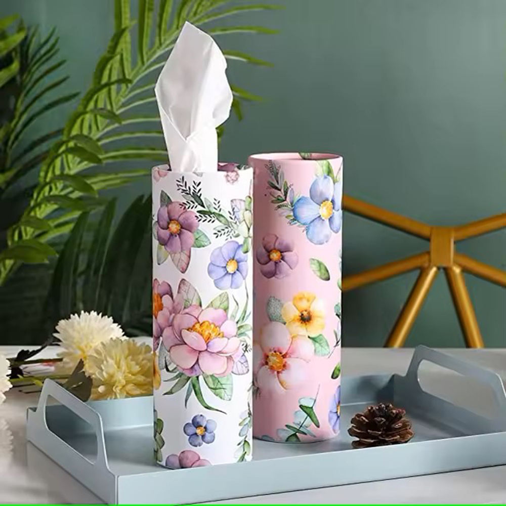 Embalaje de pañuelos faciales portátiles personalizados de alta calidad, caja cilíndrica de cartón, embalaje de tubo de papel para pañuelos de coche