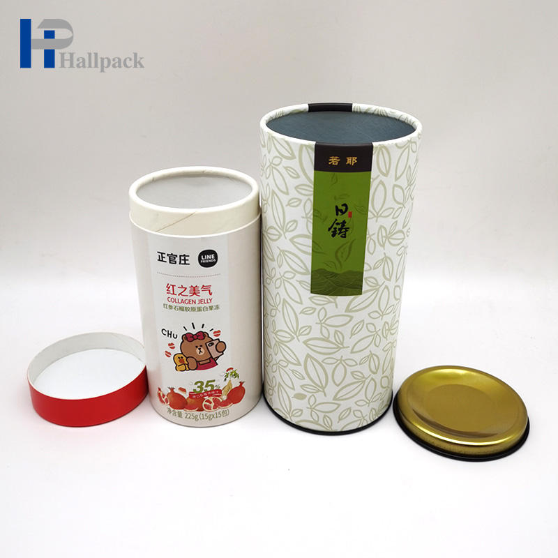 Caja de encargo amistosa del cilindro de la cartulina de la categoría alimenticia de Eco con el tubo de papel del metal que empaqueta para el té del café de las nueces