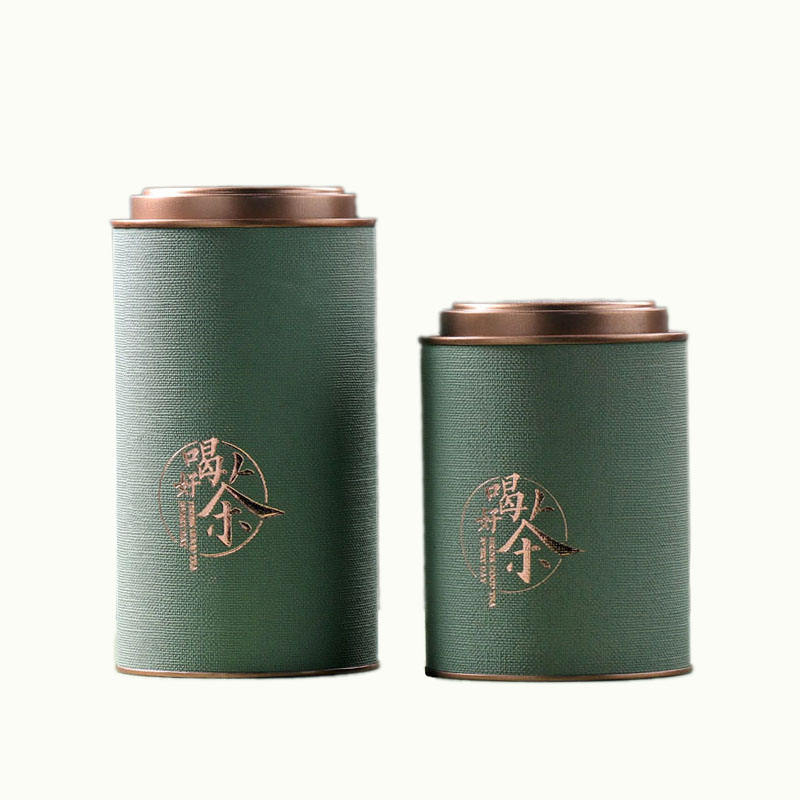Botes de té hechos de papel especiales Green Stock de 125 g con tapas de hierro