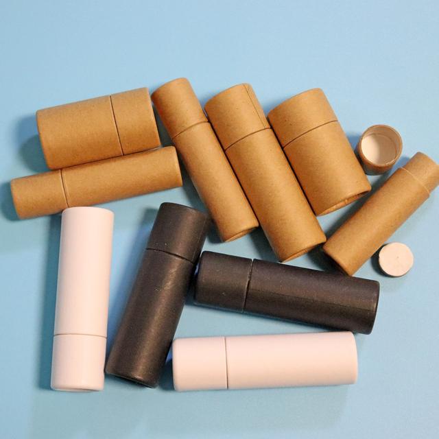 Envase de tubo de papel Kraft ecológico de 0,3 oz, envase de cosméticos, barra de loción de forma redonda, lápiz labial