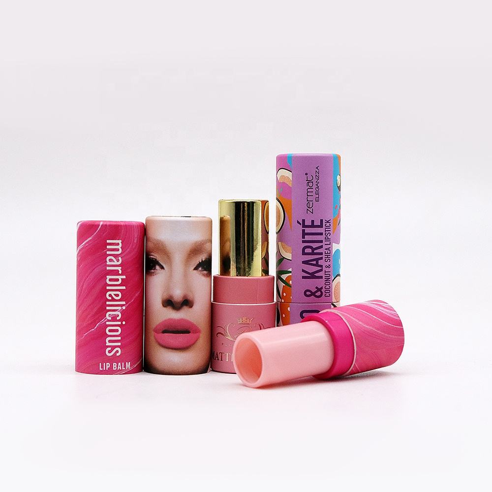 Tubo de papel de embalaje de contenedor de papel artesanal biodegradable de lujo impreso personalizado Tubo de bálsamo labial de papel de lápiz labial cosmético