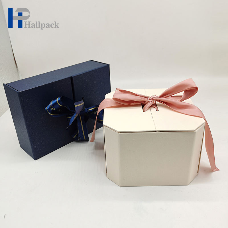 Caja de regalo de alta calidad ecológica con cinta rosada