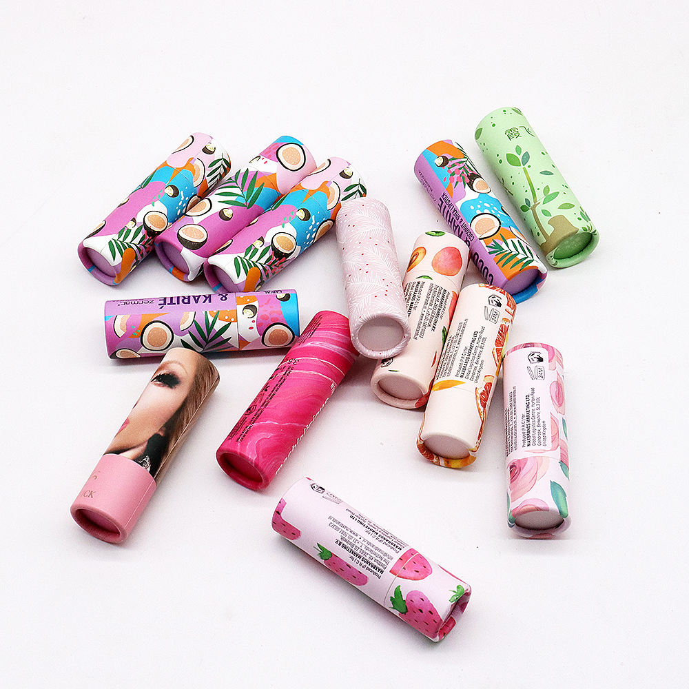 Tubo de bálsamo labial personalizado de papel ecológico, cilindro de empuje de forma redonda, barra de loción de moda, embalaje de tubos de papel giratorios