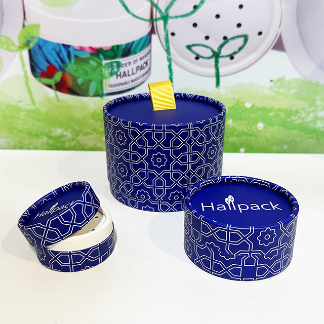 Hallpack modificó la caja del tubo redondo para requisitos particulares para el empaquetado del cilindro de papel del paquete cosmético del polvo seco