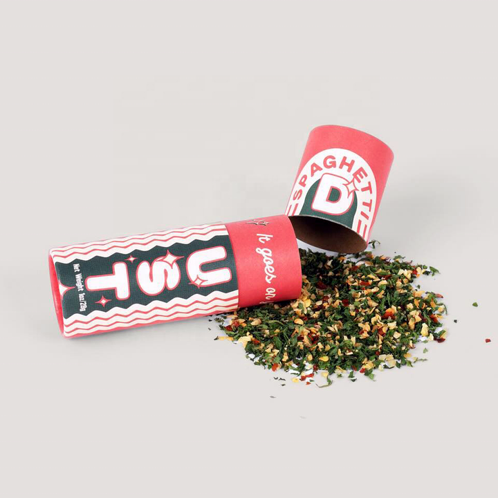 Caja de tubo redondo hecha a mano ecológica para alimentos, embalaje de tubo de papel personalizado para especias, embalaje de tubo biodegradable para sal