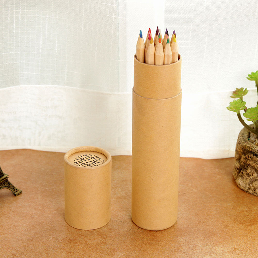 Caja de tubo redondo empaquetada en cartón, suministros de Arte de papelería personalizados respetuosos con el medio ambiente, empaquetada para pintar, pigmento, bolígrafo, lápices de colores