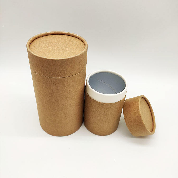 Caja cilíndrica de papel Kraft redonda impresa personalizada para embalaje de té y café con nueces hecha de papel artesanal