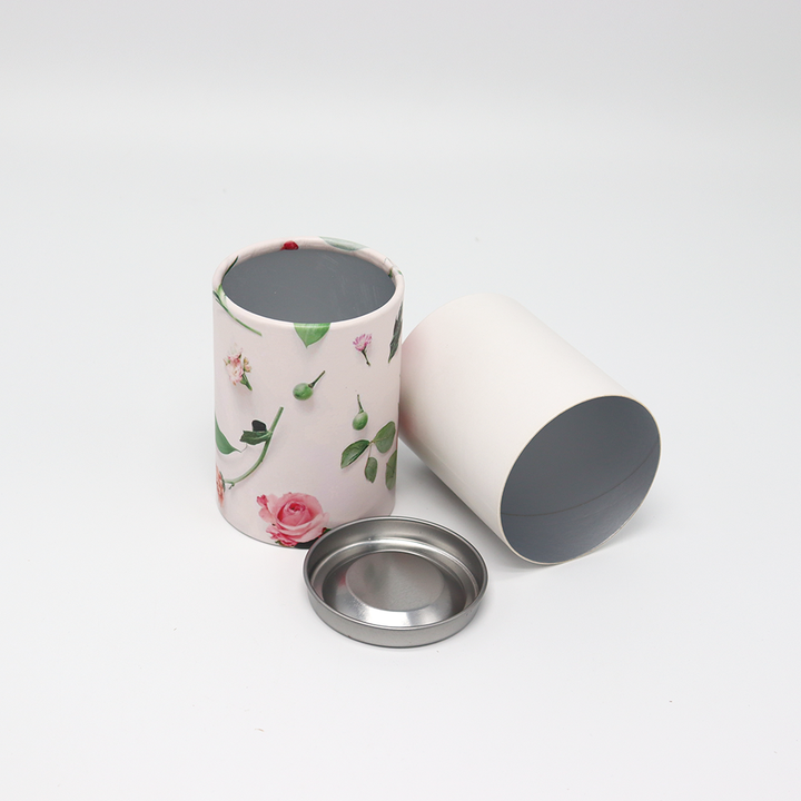 Caja de encargo amistosa del cilindro de la cartulina de la categoría alimenticia de Eco con el tubo de papel de la cubierta metálica que empaqueta para el té del café de las nueces
