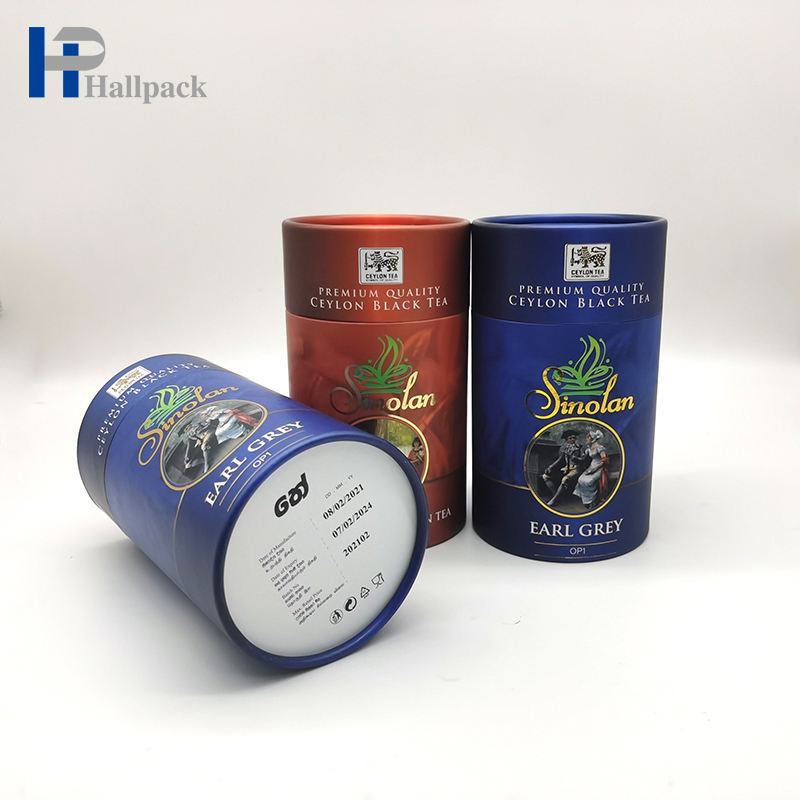 Embalaje de té de tubo de papel azul Embalaje de tubos de papel de camiseta blanca
