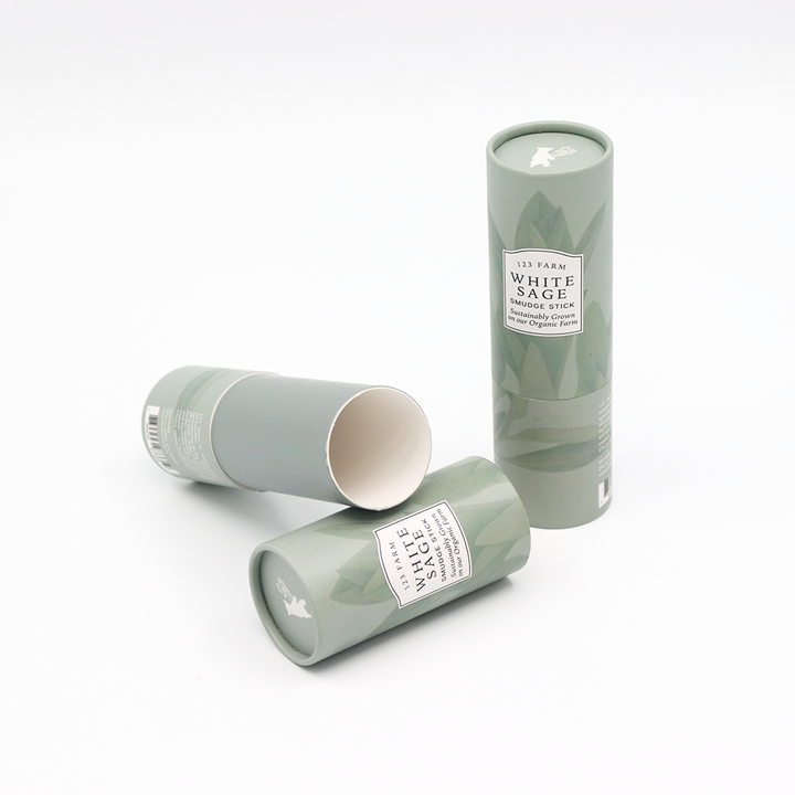 Tubo de papel de caja cilíndrica de cartón de embalaje de belleza personalizado respetuoso con el medio ambiente para palo de mancha de salvia de plantas aromáticas