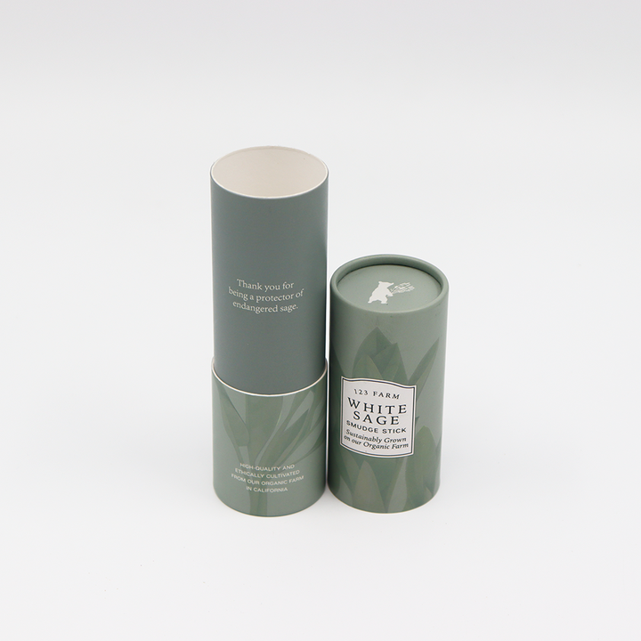 Tubo de papel de caja cilíndrica de cartón de embalaje de belleza personalizado respetuoso con el medio ambiente para palo de mancha de salvia de plantas aromáticas