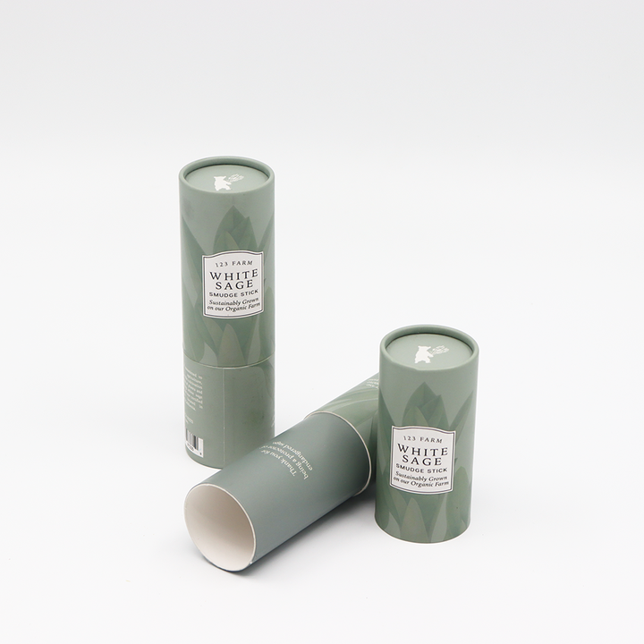 Tubo de papel de caja cilíndrica de cartón de embalaje de belleza personalizado respetuoso con el medio ambiente para palo de mancha de salvia de plantas aromáticas