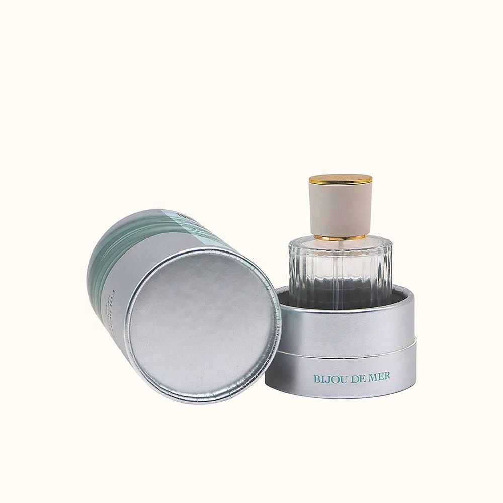Caja cilíndrica de cartón cosmético biodegradable de lujo personalizada que desaparece, manejo de impresión, embalaje de tubo de papel para botella de perfume