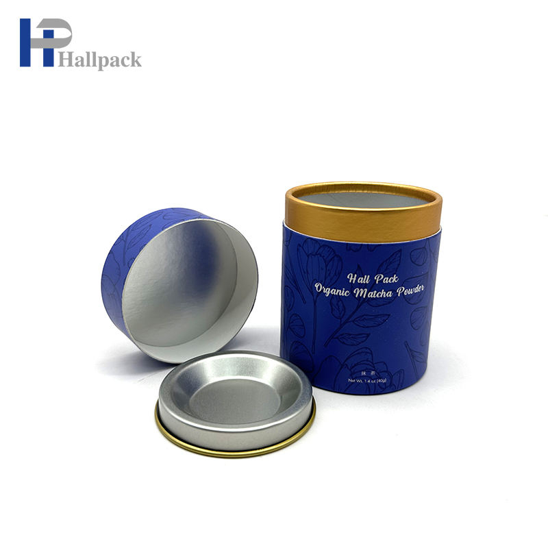 Envase de té y café Matcha de cartón ecológico de alta calidad, tubo de papel para alimentos con cubierta de hierro