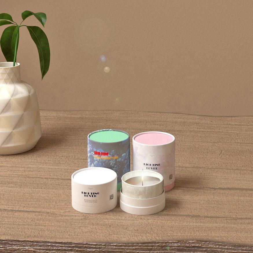 Tubo de embalaje de papel Kraft vacío personalizado, vela de cera de soja hecha a mano, cilindro de tarro de vidrio, caja de tubo redondo de papel de lujo