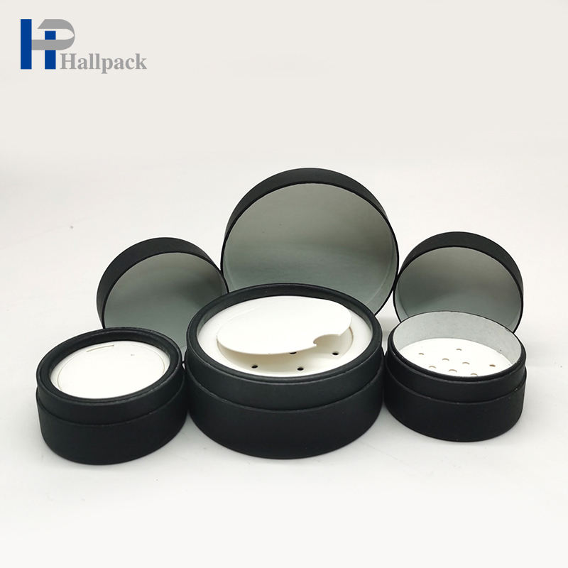 Tubo de embalaje de papel para contenedor de polvo suelto cosmético negro con tamiz, tubo de papel artesanal, tubos impresos personalizados