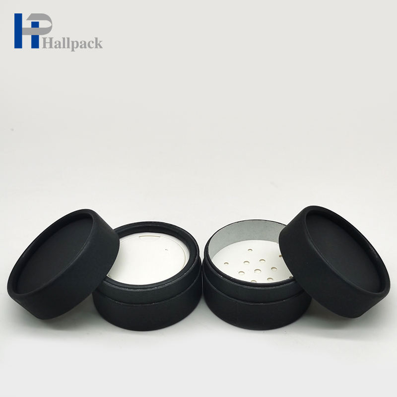 Tubo de embalaje de papel para contenedor de polvo suelto cosmético negro con tamiz, tubo de papel artesanal, tubos impresos personalizados