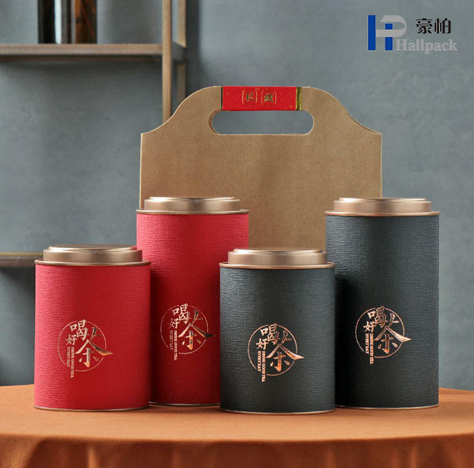 Botes de té hechos de papel especiales de stock negro de 125 g con tapas de hierro