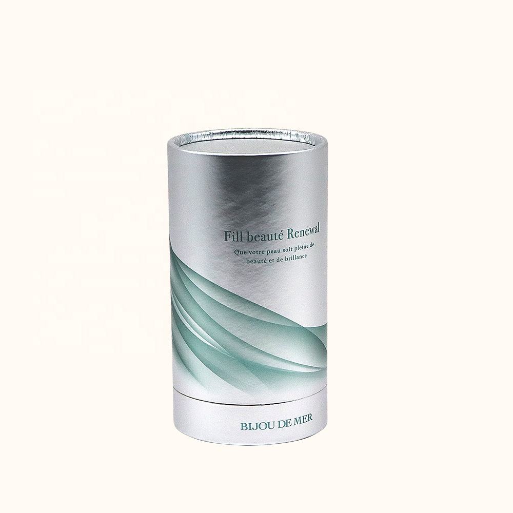 Caja cilíndrica de cartón cosmético biodegradable de lujo personalizada que desaparece, manejo de impresión, embalaje de tubo de papel para botella de perfume
