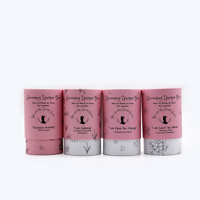 Impresión personalizada de alta calidad, papel biodegradable para alimentos, cartón, bolsas de bote de té Premium, paquete de caja de tubo para paquete de té suelto