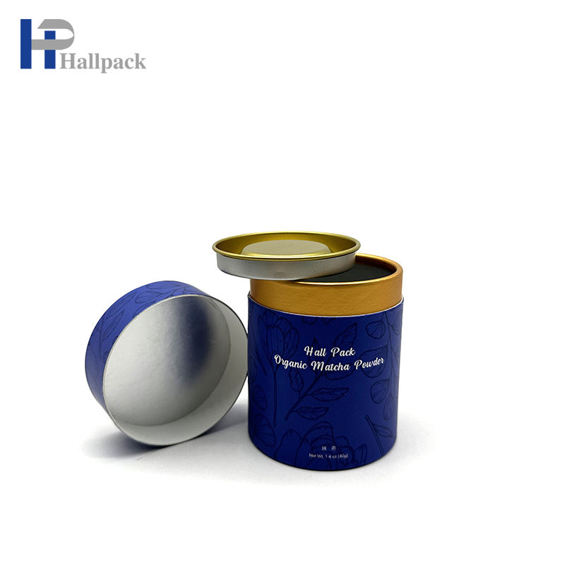 Envase de té y café Matcha de cartón ecológico de alta calidad, tubo de papel para alimentos con cubierta de hierro