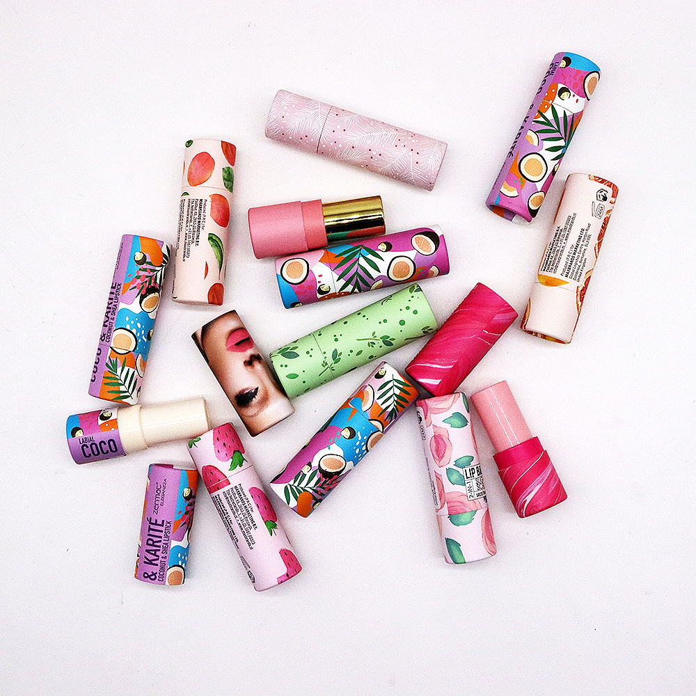 Tubo de bálsamo labial redondo personalizado, respetuoso con el medio ambiente, embalaje cilíndrico de moda para cosméticos, tubos de papel de barra de loción retorcidos