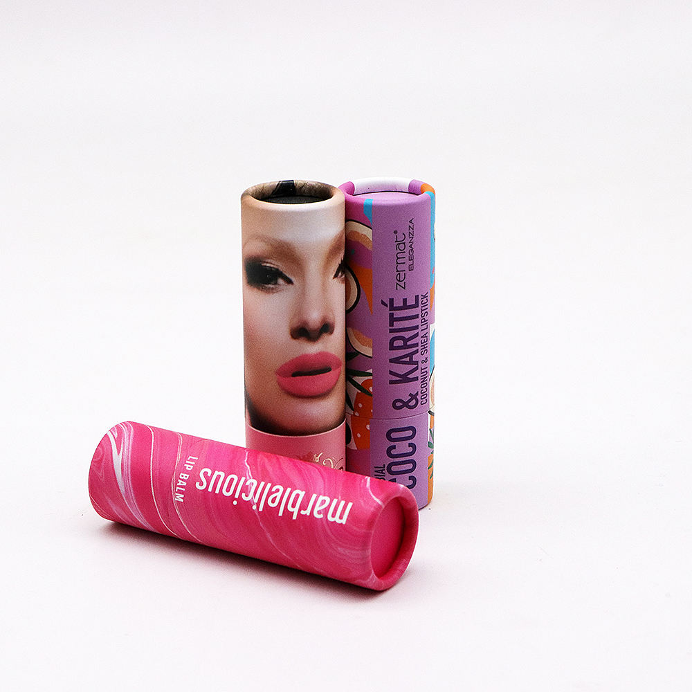 Tubo de papel de embalaje de contenedor de papel artesanal biodegradable de lujo impreso personalizado Tubo de bálsamo labial de papel de lápiz labial cosmético