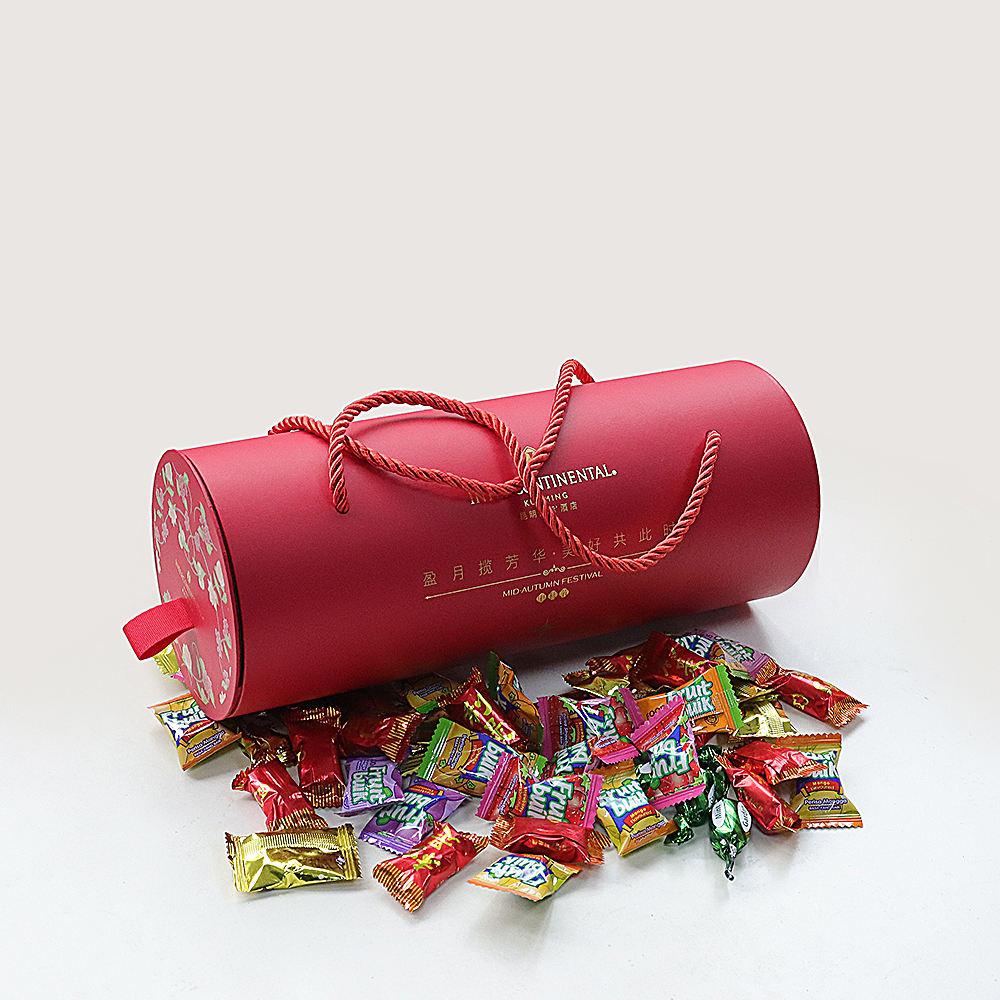 Cajas de tubo de embalaje de papel artesanal redondas reciclables creativas personalizadas con pastel de luna de regalo con mango de cuerda