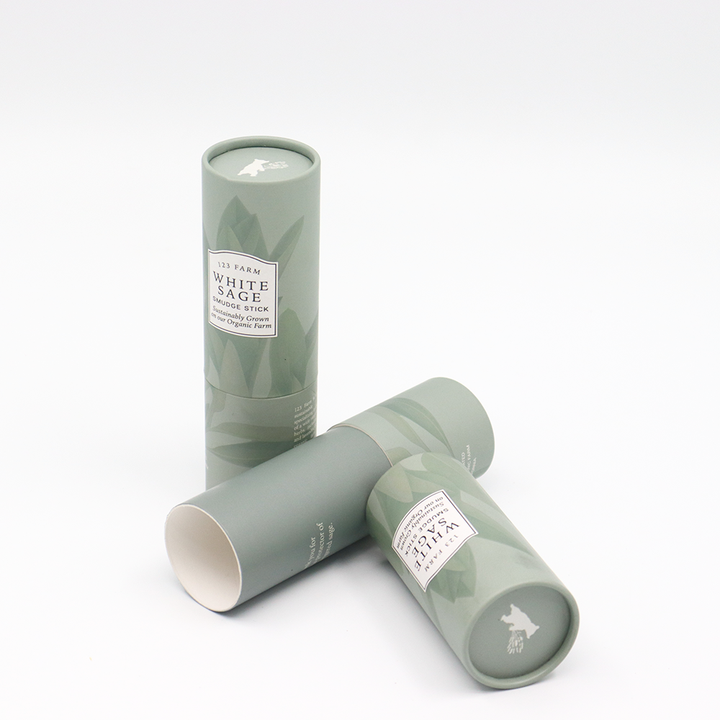 Tubo de papel de caja cilíndrica de cartón de embalaje de belleza personalizado respetuoso con el medio ambiente para palo de mancha de salvia de plantas aromáticas