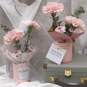 Conjunto personalizado de cajas de rosas de gamuza preservadas, cartón de embalaje para flores, caja de regalo de flores de papel de forma redonda rígida biodegradable