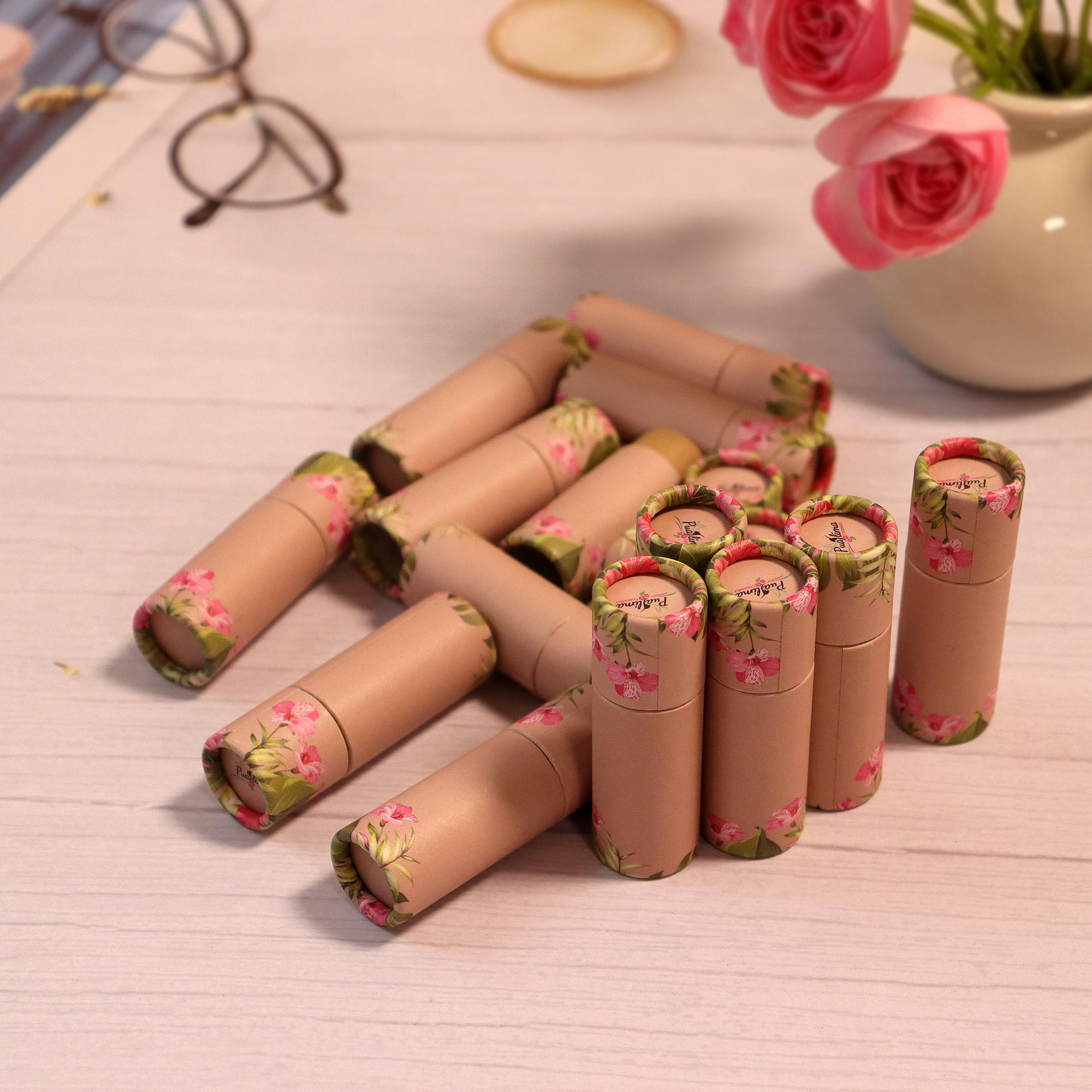 Tubo de papel desodorante Kraft reciclado de alta calidad para barra de loción, tubo de papel personalizado para barra de labios, tubo de bálsamo labial de papel personalizado