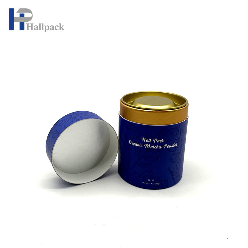 Envase de té y café Matcha de cartón ecológico de alta calidad, tubo de papel para alimentos con cubierta de hierro