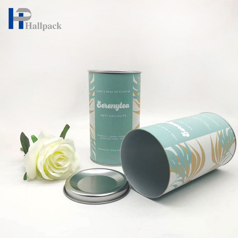 Tubo de papel de té redondo, latas de embalaje, tubo de papel de enlatado de comida con tapa de metal
