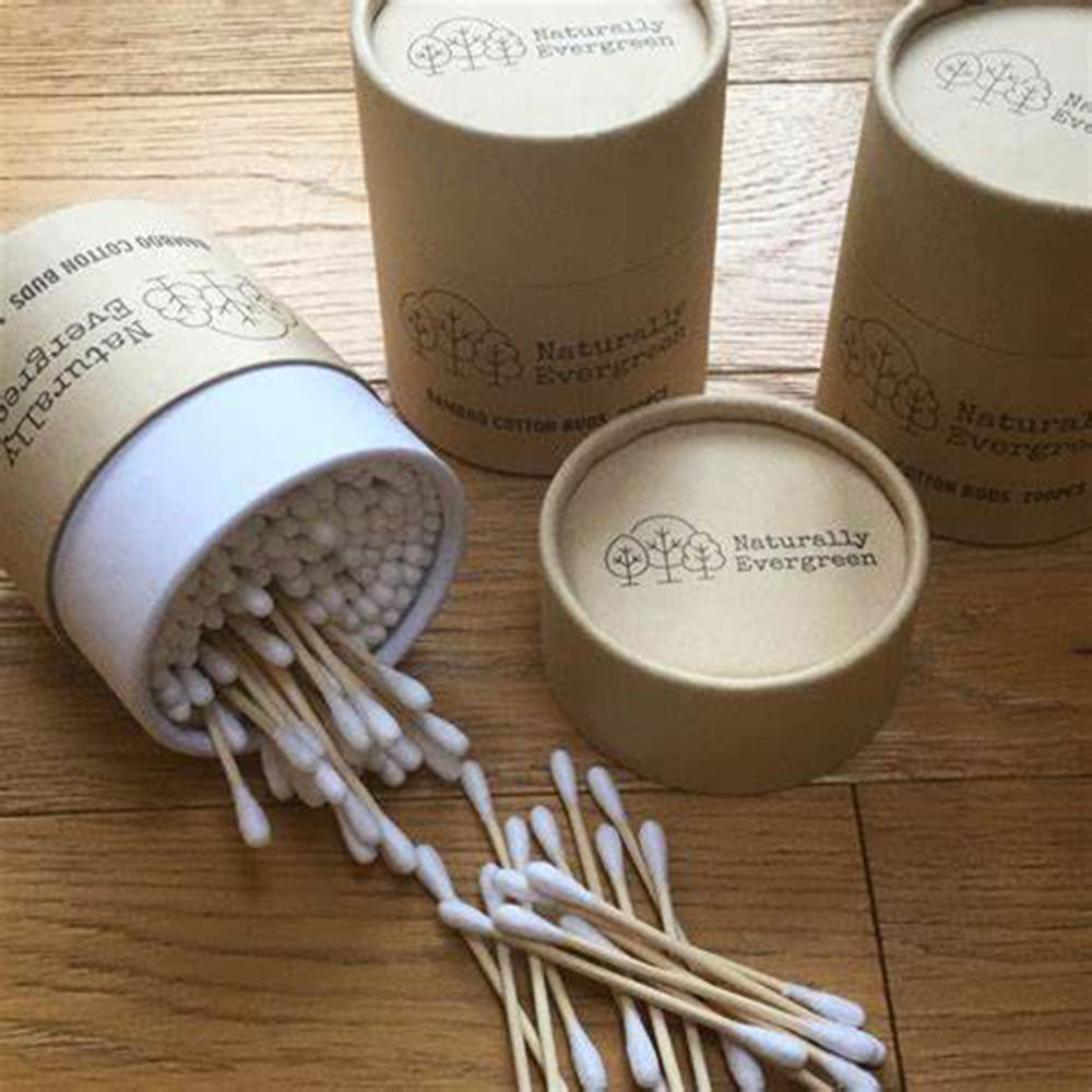 Paquete de caja de tubo redondo empaquetado cartón cosmético personalizado biodegradable para brotes de algodón de bambú