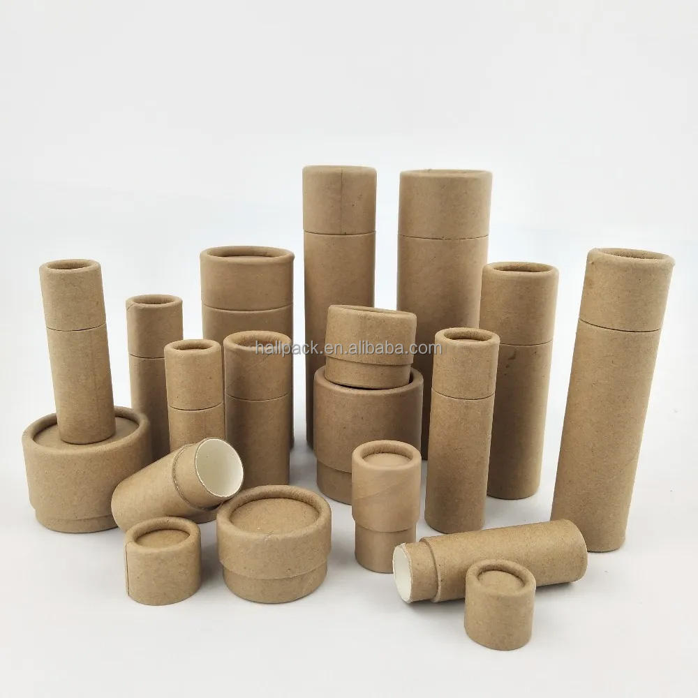 Embalaje cosmético personalizado respetuoso con el medio ambiente, caja cilíndrica de cartón, embalaje de tubo de papel para bálsamo labial push-up, bálsamo para la nariz para mascotas, desodorante