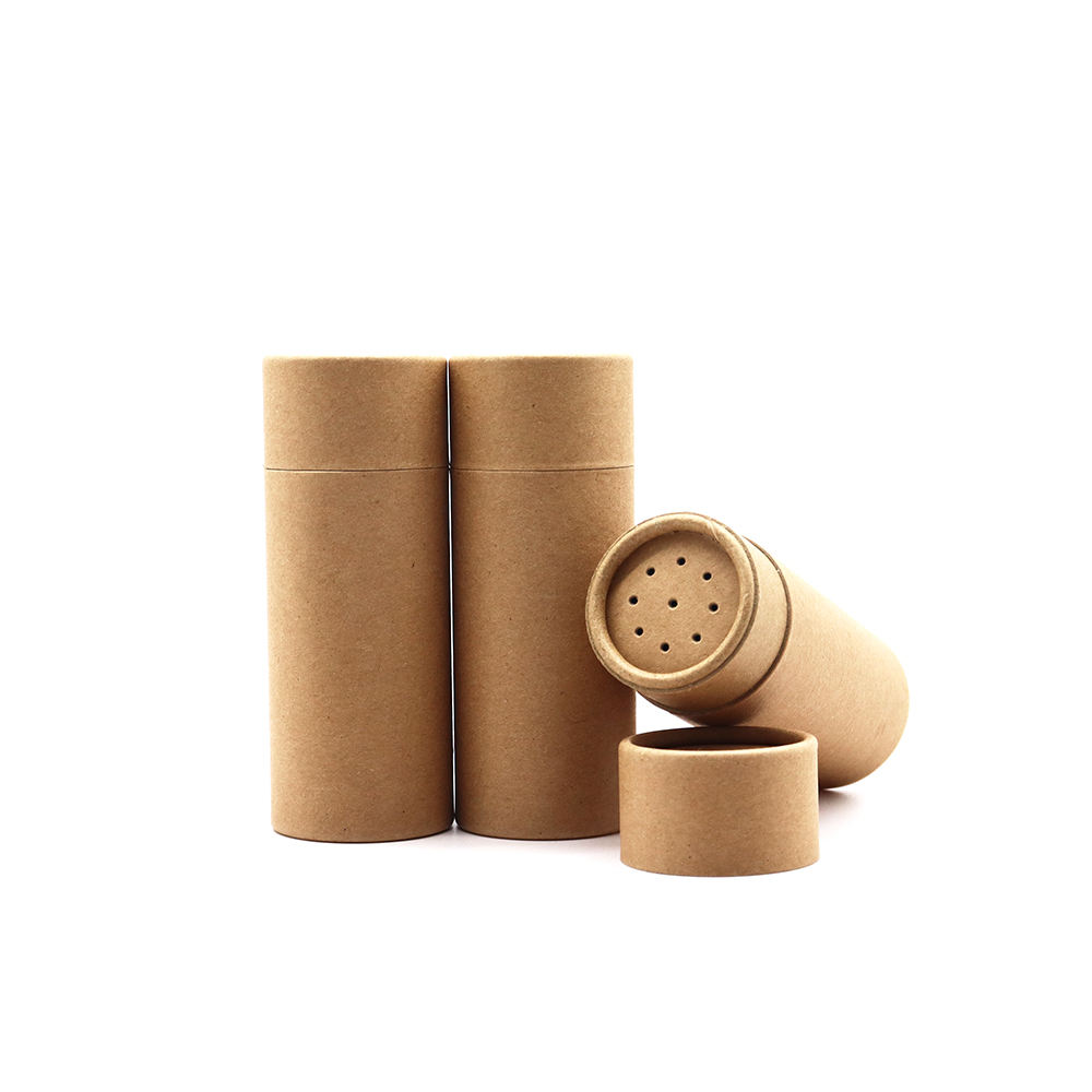 Tubo de cartón de papel para alimentos, redondo, respetuoso con el medio ambiente, hecho a medida, contenedor de polvo suelto, tamiz, bote de especias Kraft, agitador superior, tubo de papel