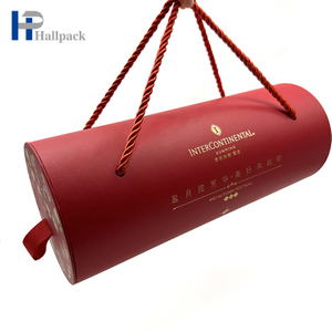 Cajas de tubo de embalaje de papel artesanal redondas reciclables creativas personalizadas con pastel de luna de regalo con mango de cuerda