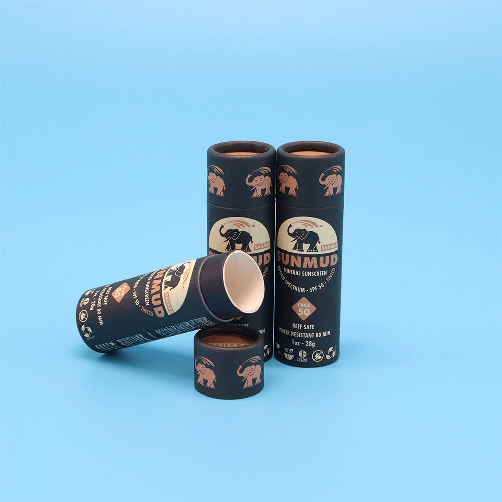Venta caliente contenedor creativo cartón reciclable lápiz labial jabón bálsamo labial mantequilla palo de mantequilla cilindro de empuje embalaje de tubo de papel
