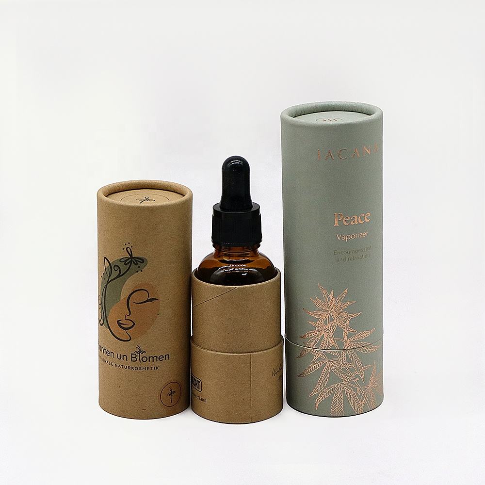 10ml 30ml 50ml 100ml Envases cosméticos Cartón Kraft reciclado Aceite esencial Botella de perfume Envases de tubos de papel marrón