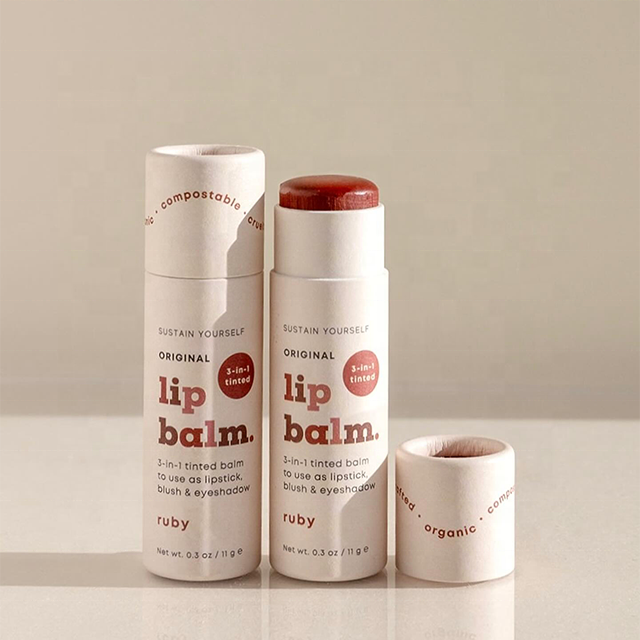 Hallpack 100% papel libre de plástico, tubo de bálsamo labial personalizado, forma redonda, cilindro de empuje hacia arriba, barra de loción, embalaje de tubos de papel