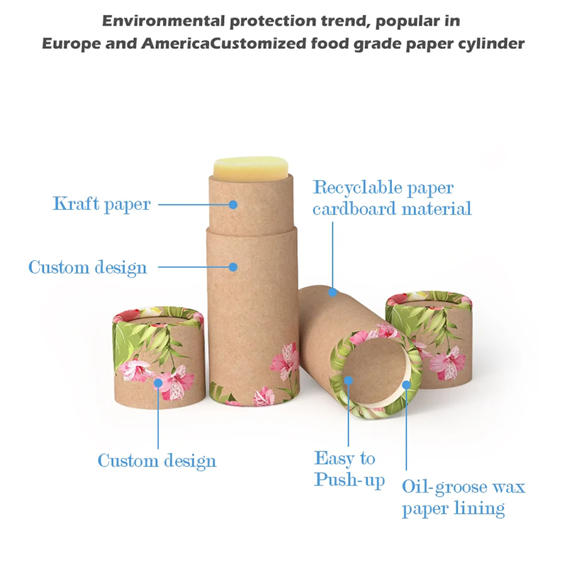 Material reciclable Tubos de papel impresos personalizados Desodorante Lipstick Lip Balm Papel Tube Packaging