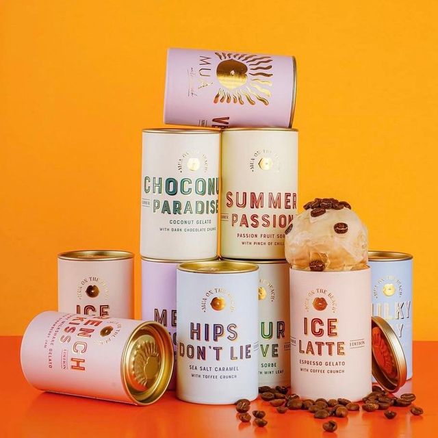 Cilindro de cartón creativo personalizado, contenedor de helado de calidad alimentaria con tapa metálica, tubo de papel, paquete de papel de aluminio de pared interior