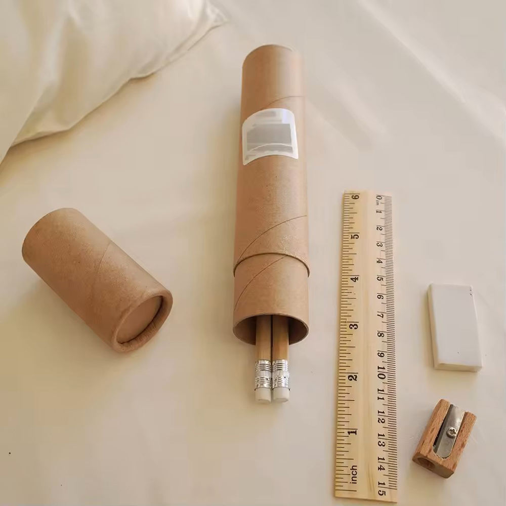 Suministros de Arte de papelería personalizados respetuosos con el medio ambiente, caja cilíndrica de cartón, embalaje de tubo de papel para pintar, lápices de colores con pigmento