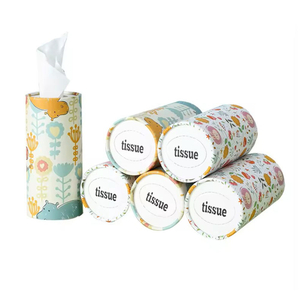 Embalaje de pañuelos faciales portátiles personalizados de alta calidad, caja cilíndrica de cartón, embalaje de tubo de papel para pañuelos de coche
